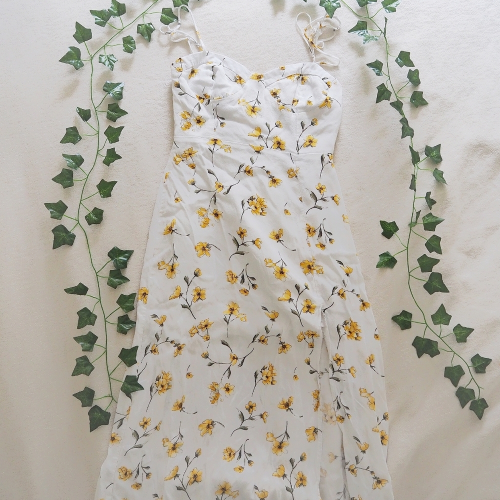 White & yellow floral dress